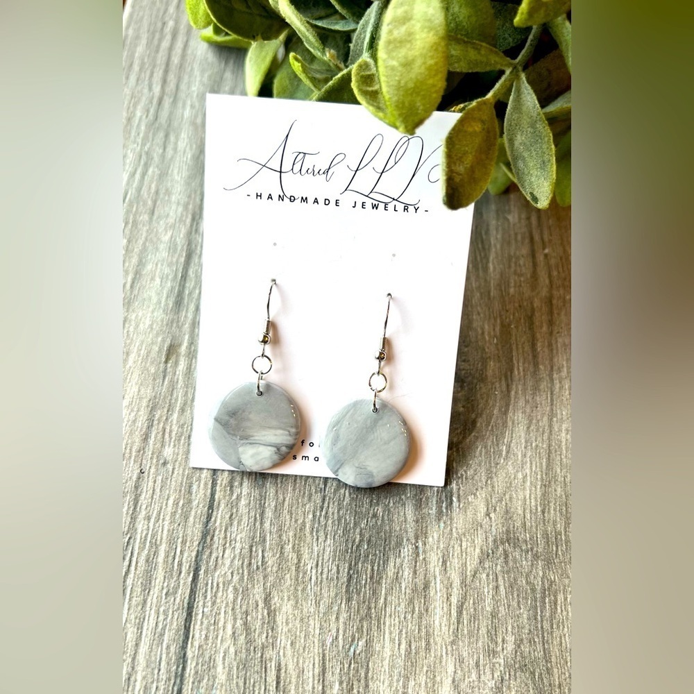 2/$30 Handmade- Gray Marble Earrings w/ gloss finish